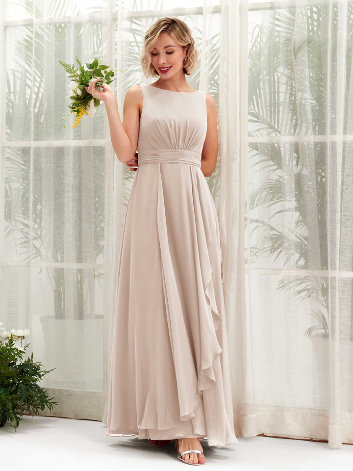 A-line Bateau Sleeveless Chiffon Bridesmaid Dress - Champagne (81225816)