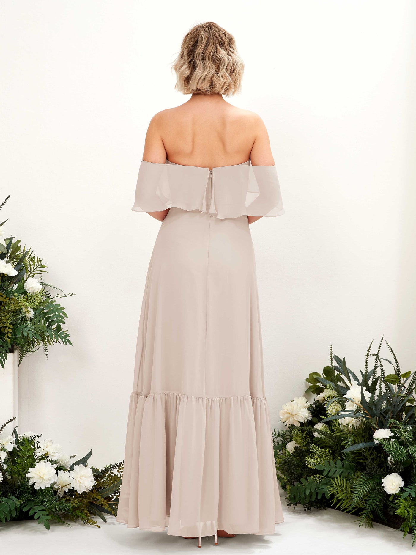 Carlyna Joie A-Line Champagne Bridesmaid Dress Maxi Sleeveless Off the Shoulder Dress #color_champagne