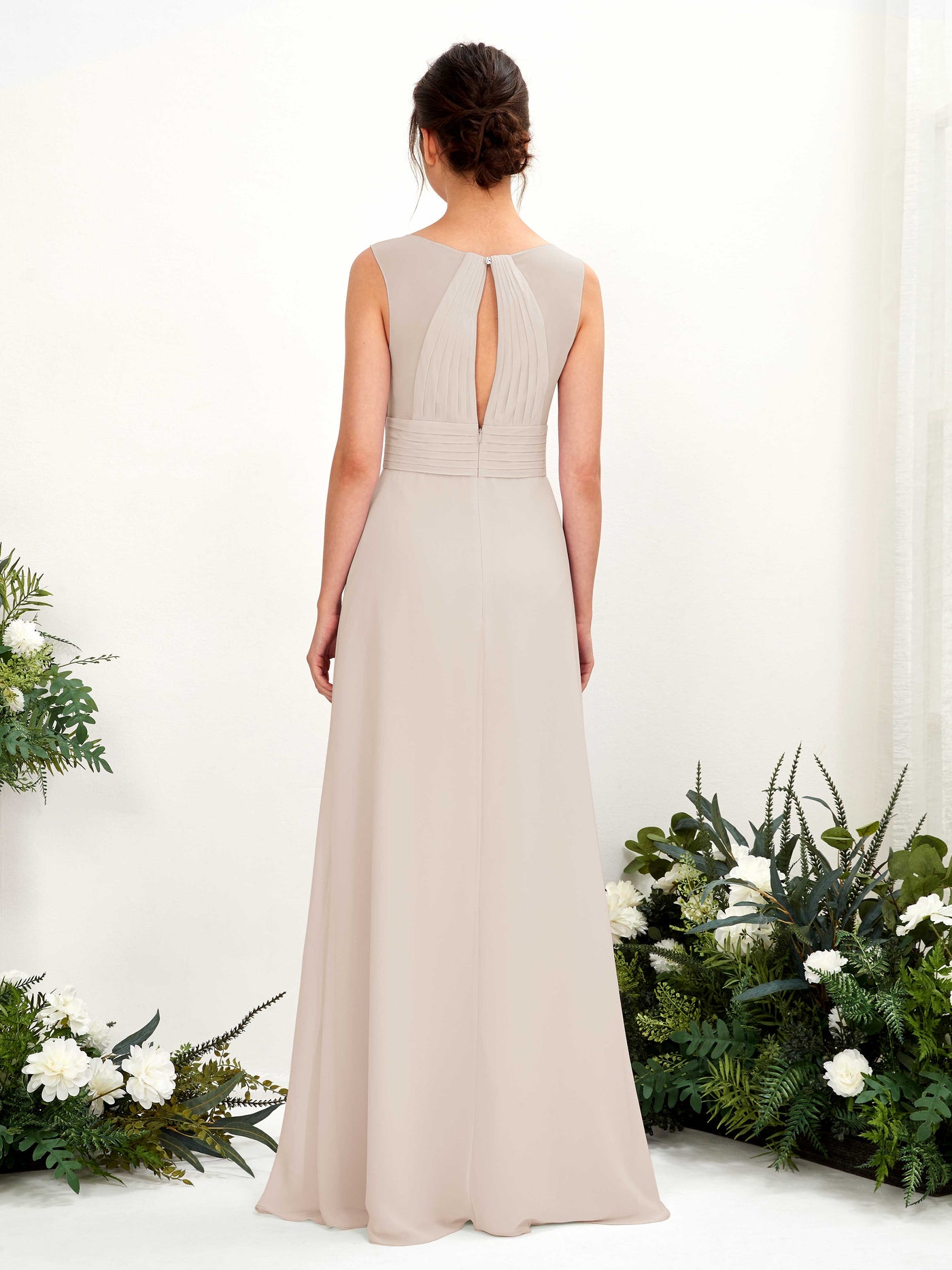 Carlyna Karen A-Line Champagne Bridesmaid Dress Maxi Sleeveless V-Neck Dress #color_champagne