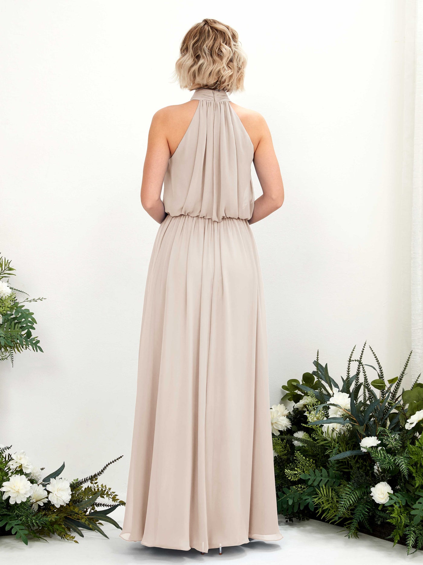 Halter Sleeveless Chiffon Bridesmaid Dress - Champagne (81222916)#color_champagne