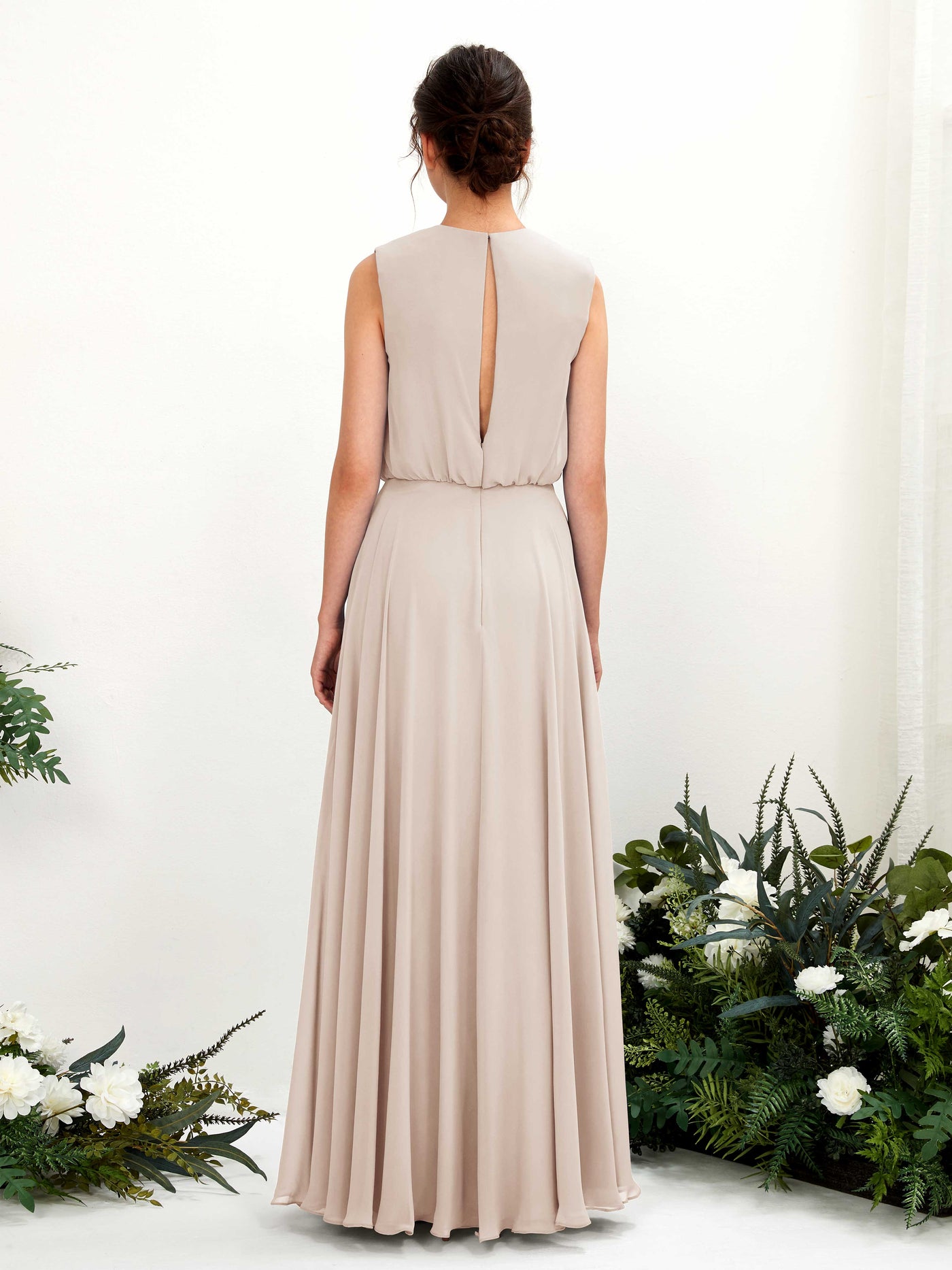 Round Sleeveless Chiffon Bridesmaid Dress - Champagne (81222816)#color_champagne