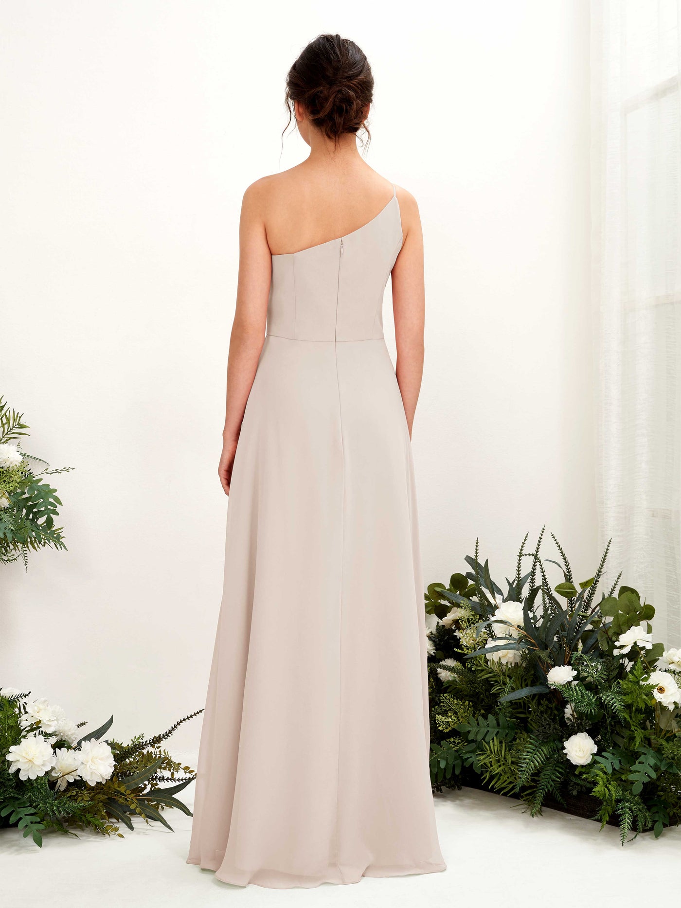 Carlyna Crystal A-Line Champagne Bridesmaid Dress Maxi Sleeveless One Shoulder Dress #color_champagne