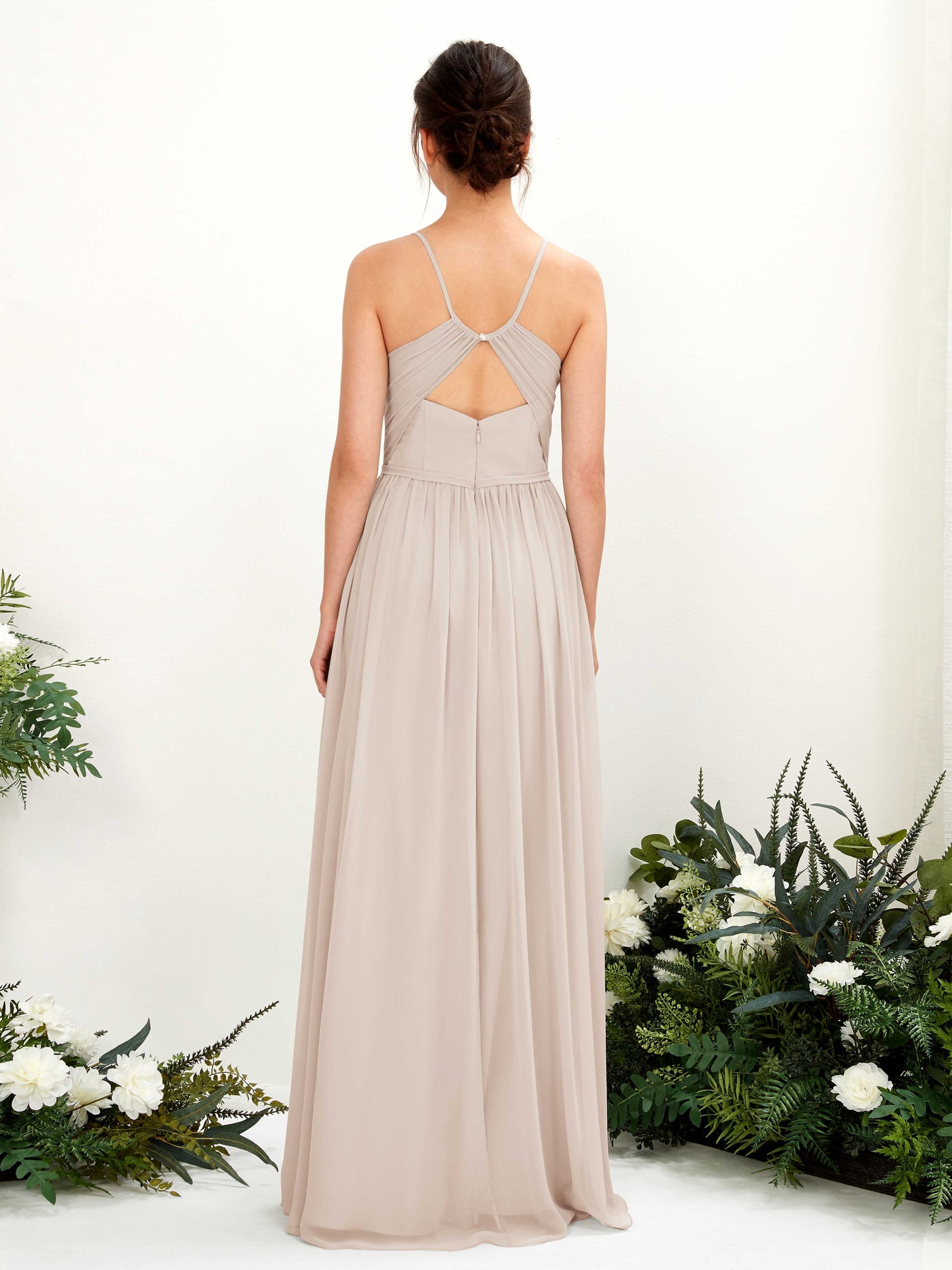 Carlyna Angela A-Line Champagne Bridesmaid Dress Maxi Sleeveless V-Neck Dress #color_champagne