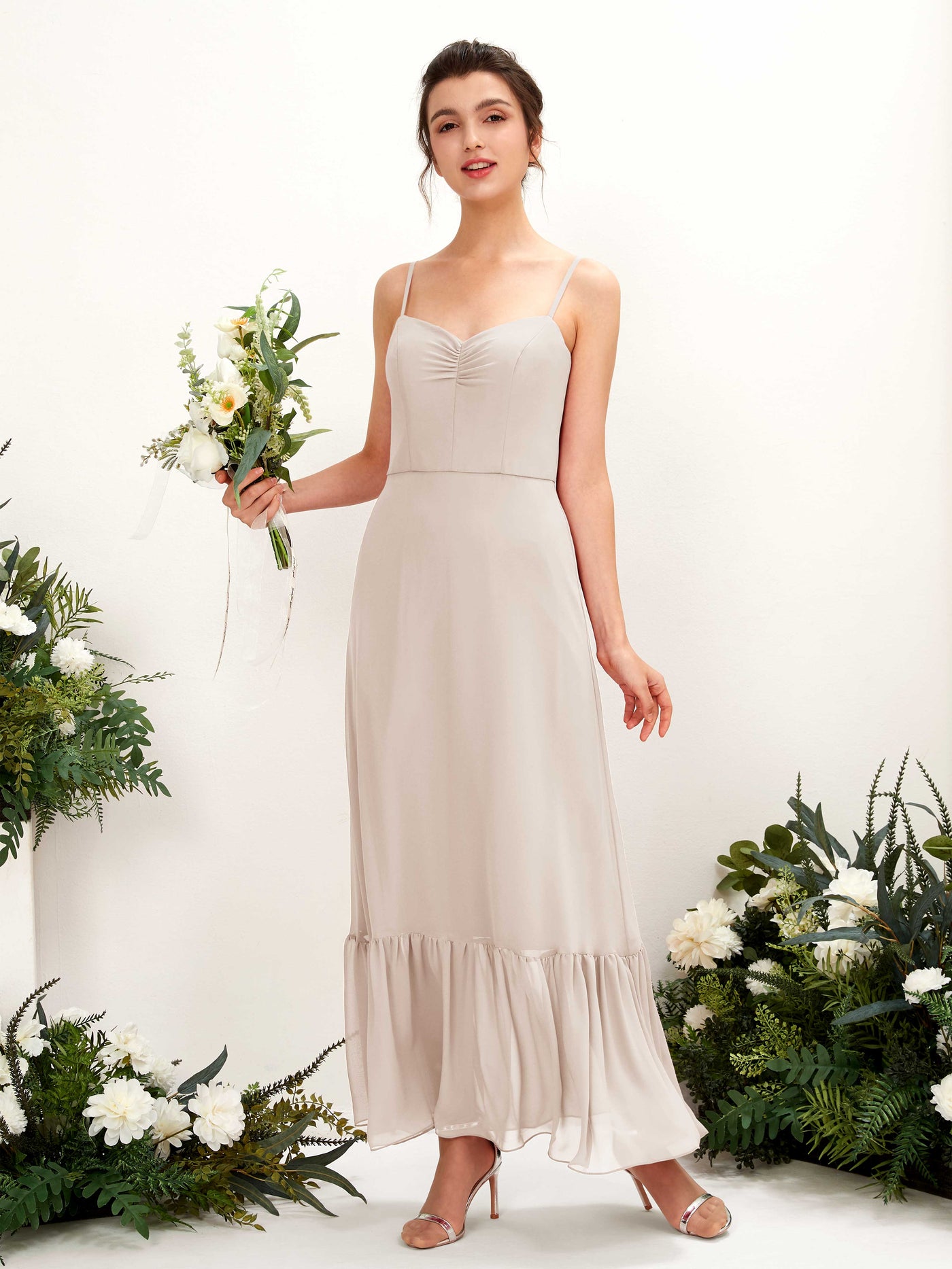 Spaghetti-straps Sweetheart Sleeveless Chiffon Bridesmaid Dress - Champagne (81223016)#color_champagne