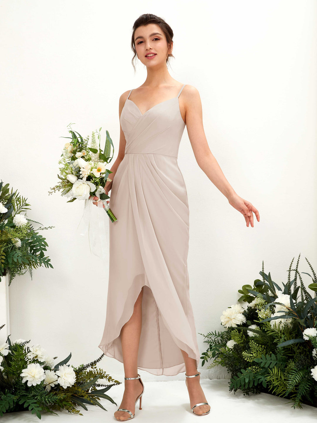 Champagne chiffon sleeveless dress sales