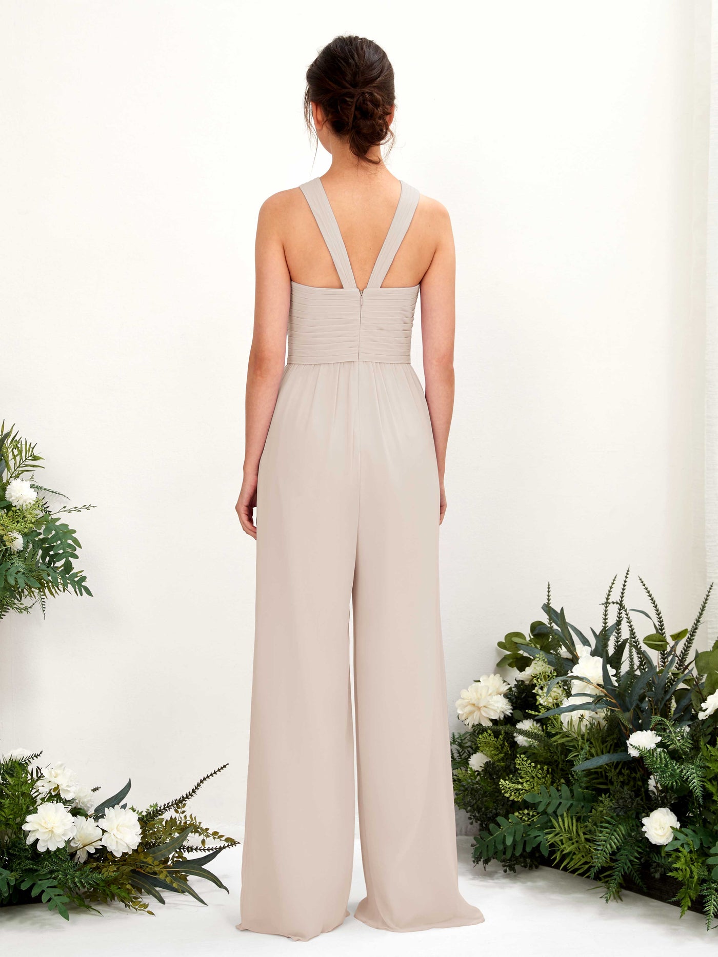 Carlyna Hilona Jumpsuit Champagne Bridesmaid Dress Maxi Sleeveless V-Neck Dress #color_champagne