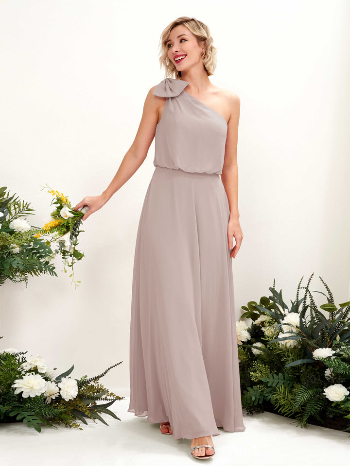 A-line One Shoulder Sleeveless Chiffon Bridesmaid Dress - Taupe (81225524)