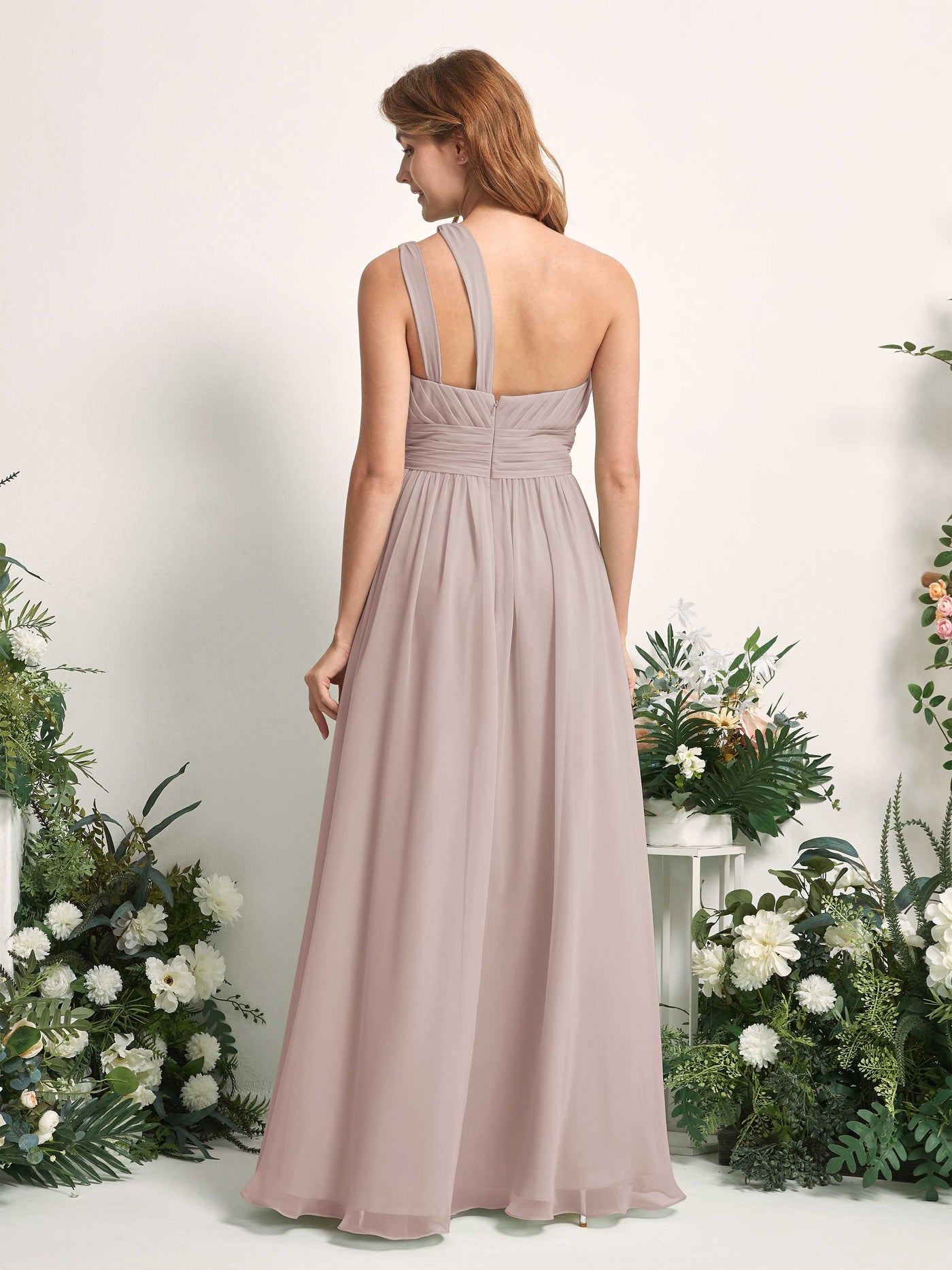 Carlyna Evelyn A-Line Taupe Bridesmaid Dress Maxi Sleeveless One Shoulder Dress #color_taupe