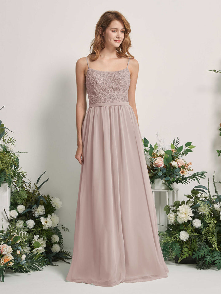 Taupe Bridesmaid Dresses A-line Open back Spaghetti-straps Sleeveless Dresses (83220124)