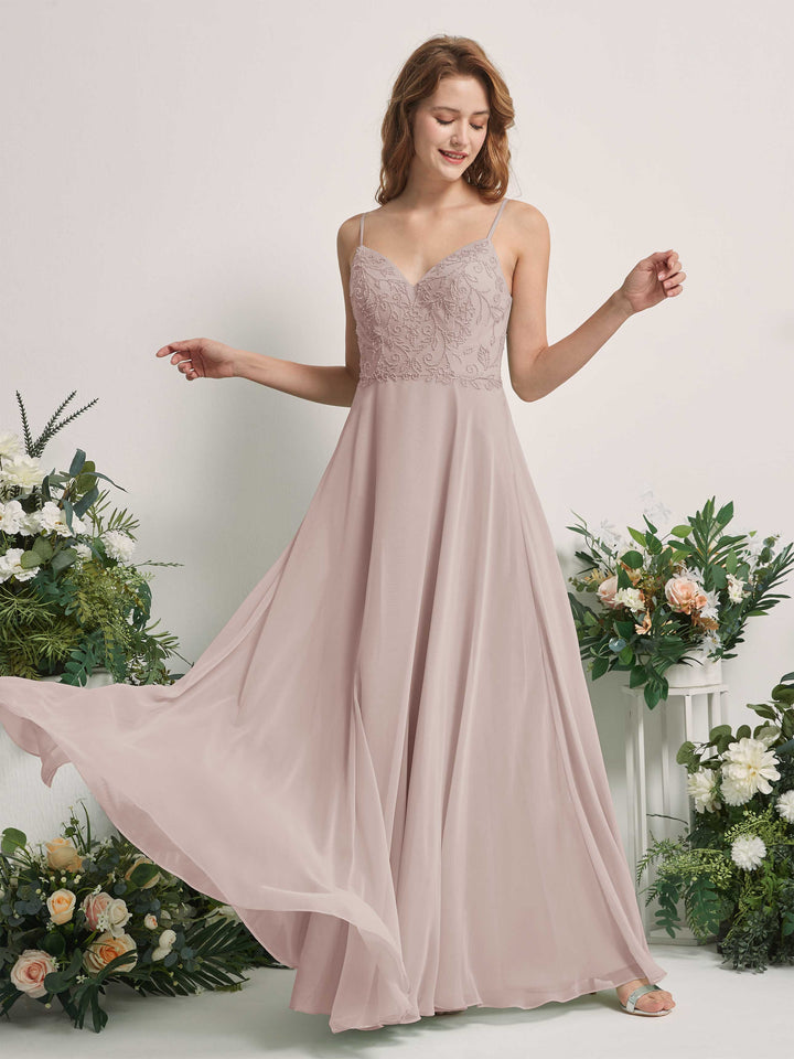 Taupe Bridesmaid Dresses A-line Open back Spaghetti-straps Sleeveless Dresses (83221124)