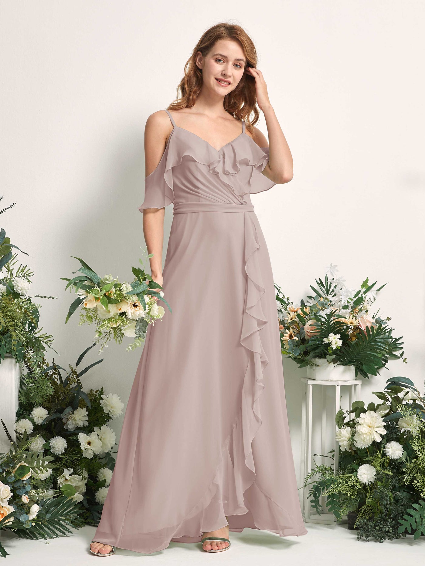 Carlyna Yvette A-Line Taupe Bridesmaid Dress Maxi Sleeveless V-Neck Dress #color_taupe