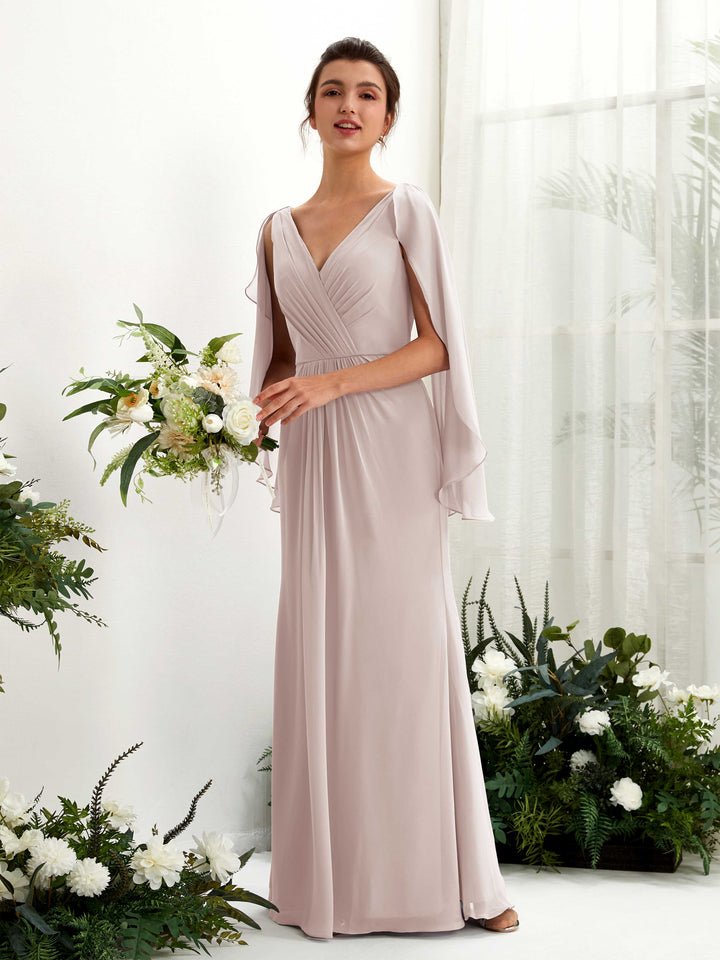 A-line V-neck Chiffon Bridesmaid Dress - Taupe (80220124)