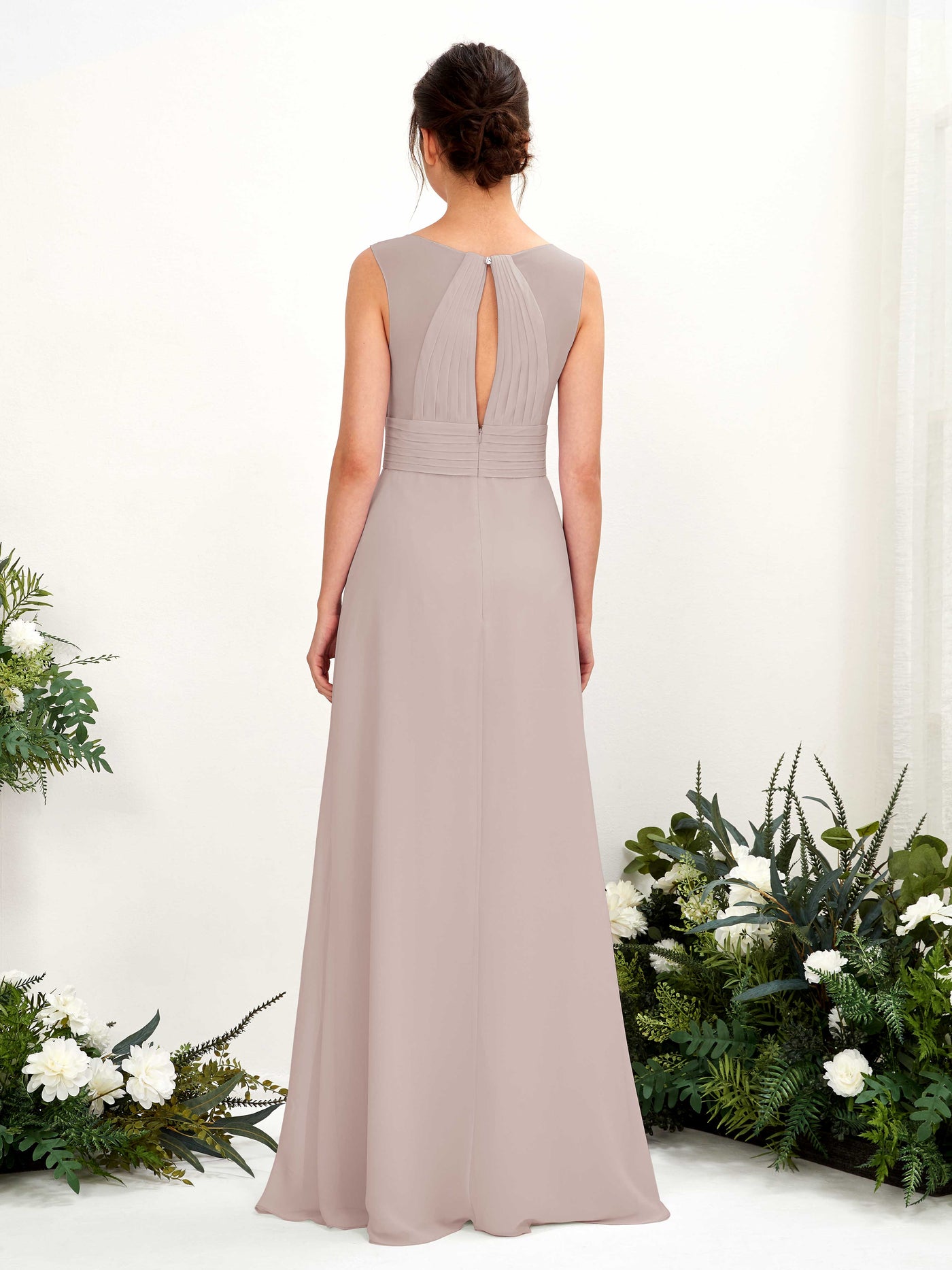 Carlyna Karen A-Line Taupe Bridesmaid Dress Maxi Sleeveless V-Neck Dress #color_taupe