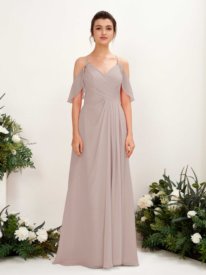 Ball Gown Off Shoulder Spaghetti-straps Chiffon Bridesmaid Dress - Taupe (81221724)