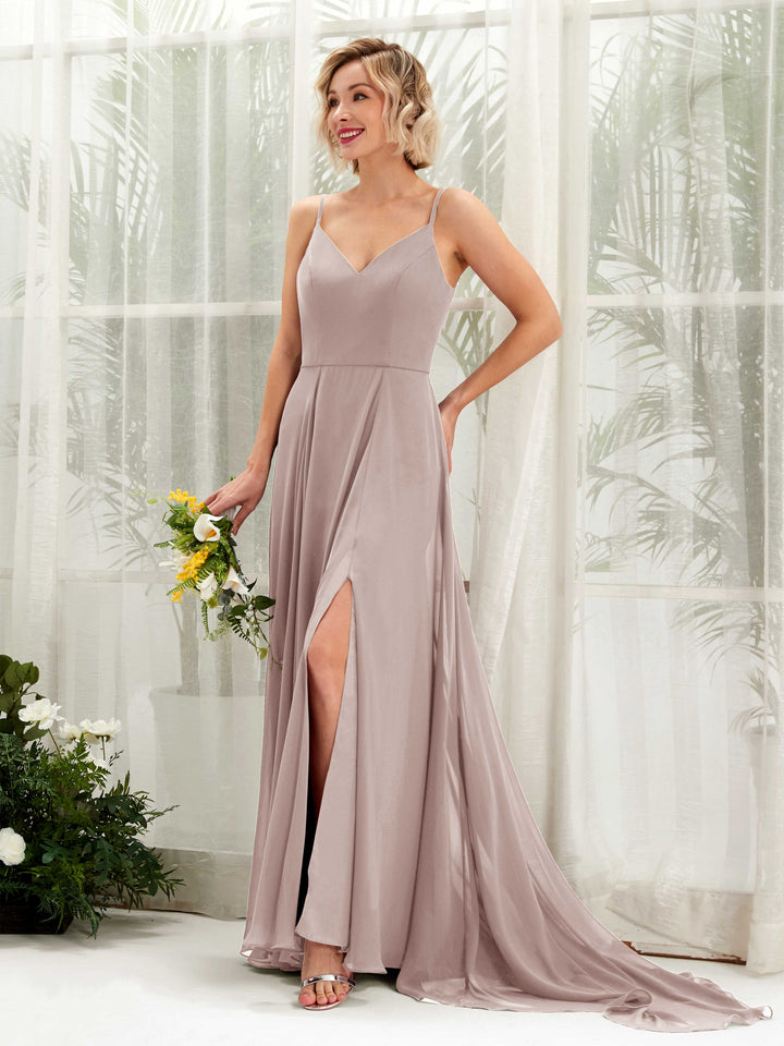 Ball Gown V-neck Sleeveless Bridesmaid Dress - Taupe (81224124)