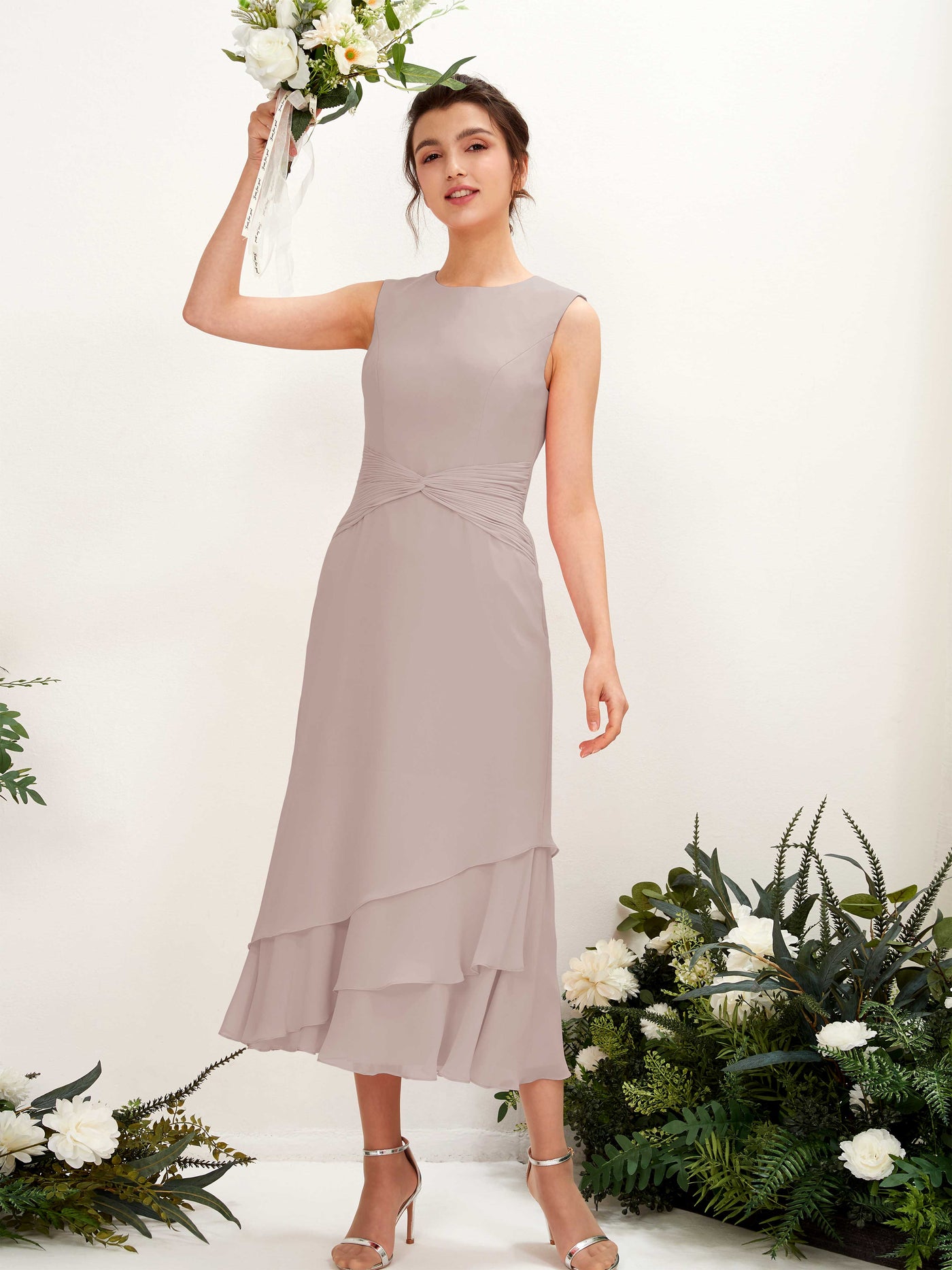 Mermaid/Trumpet Round Sleeveless Chiffon Bridesmaid Dress - Taupe (81221924)#color_taupe