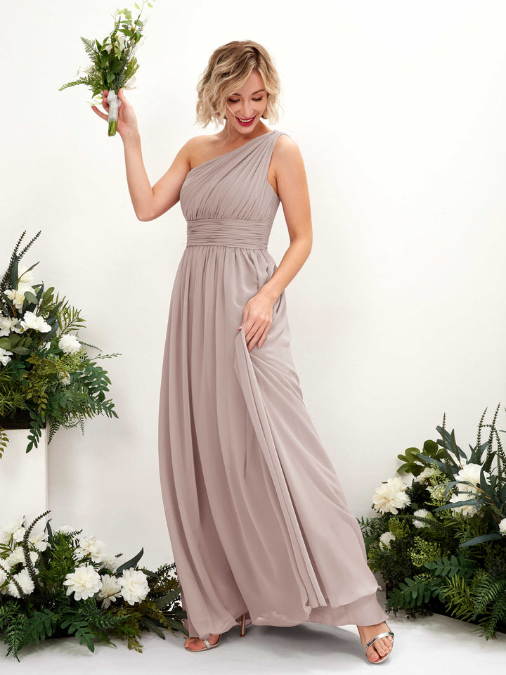 One Shoulder Sleeveless Chiffon Bridesmaid Dress - Taupe (81225024)