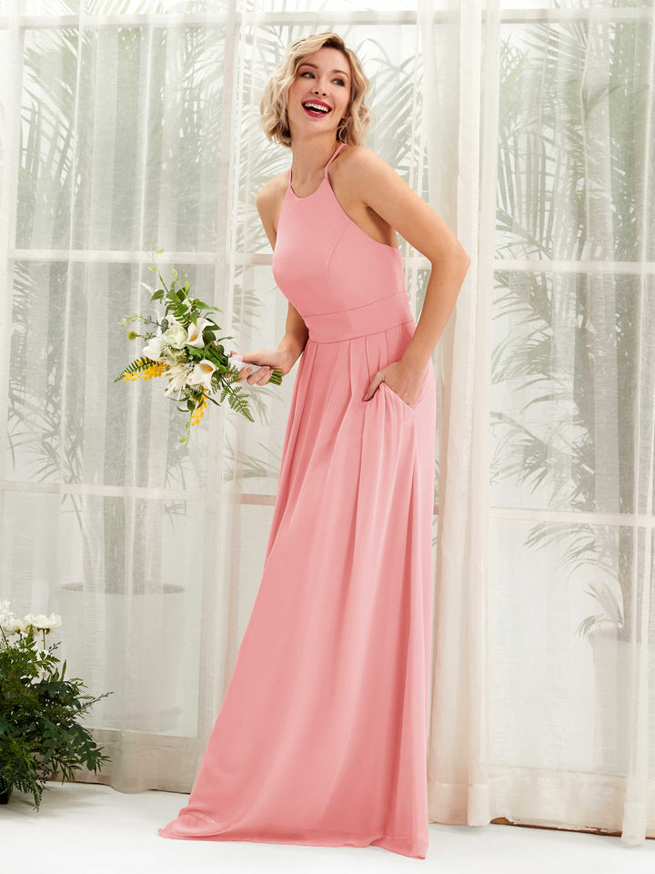 A-line Ball Gown Halter Spaghetti-straps Sleeveless Bridesmaid Dress - Ballet Pink (81225240)