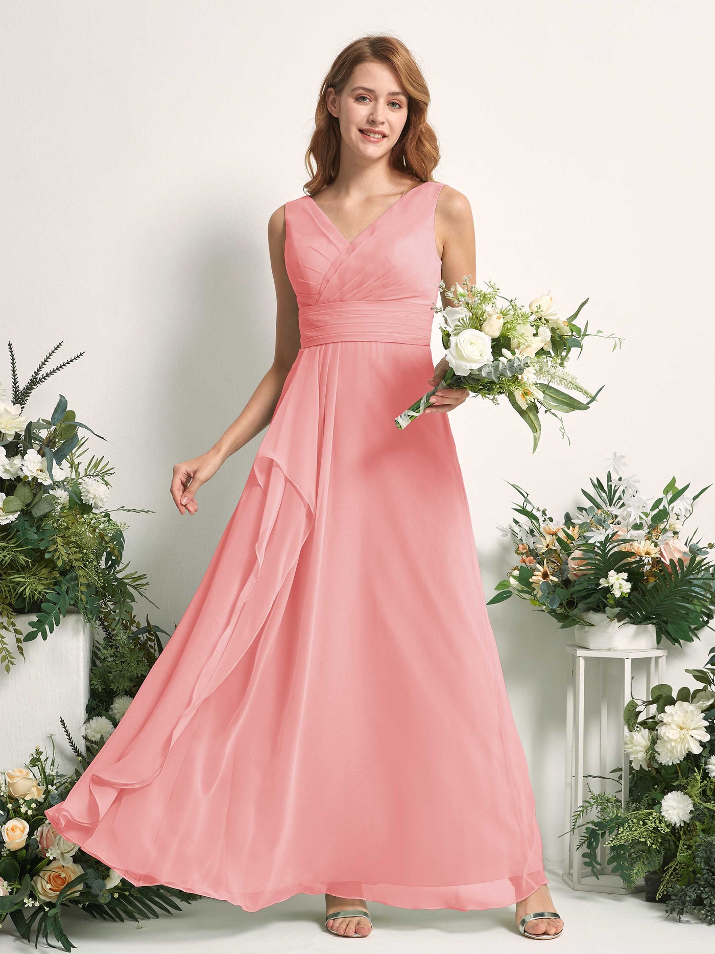 Carlyna Mollie A-Line Ballet Pink Bridesmaid Dress Maxi Sleeveless V-Neck Dress #color_ballet-pink