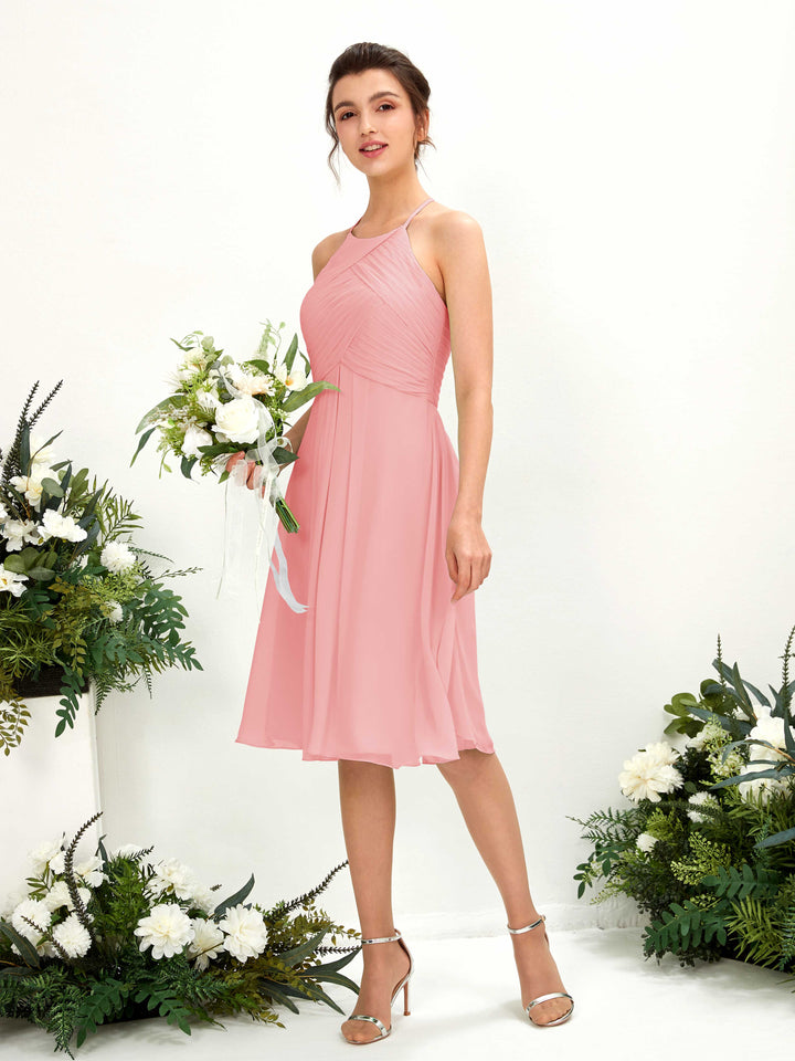 A-line Halter Sleeveless Chiffon Bridesmaid Dress - Ballet Pink (81220440)