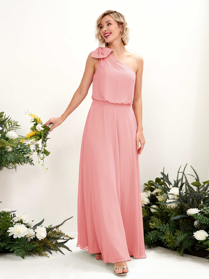 Carlyna Laurel A-Line Ballet Pink Bridesmaid Dress Maxi Sleeveless One Shoulder Dress 