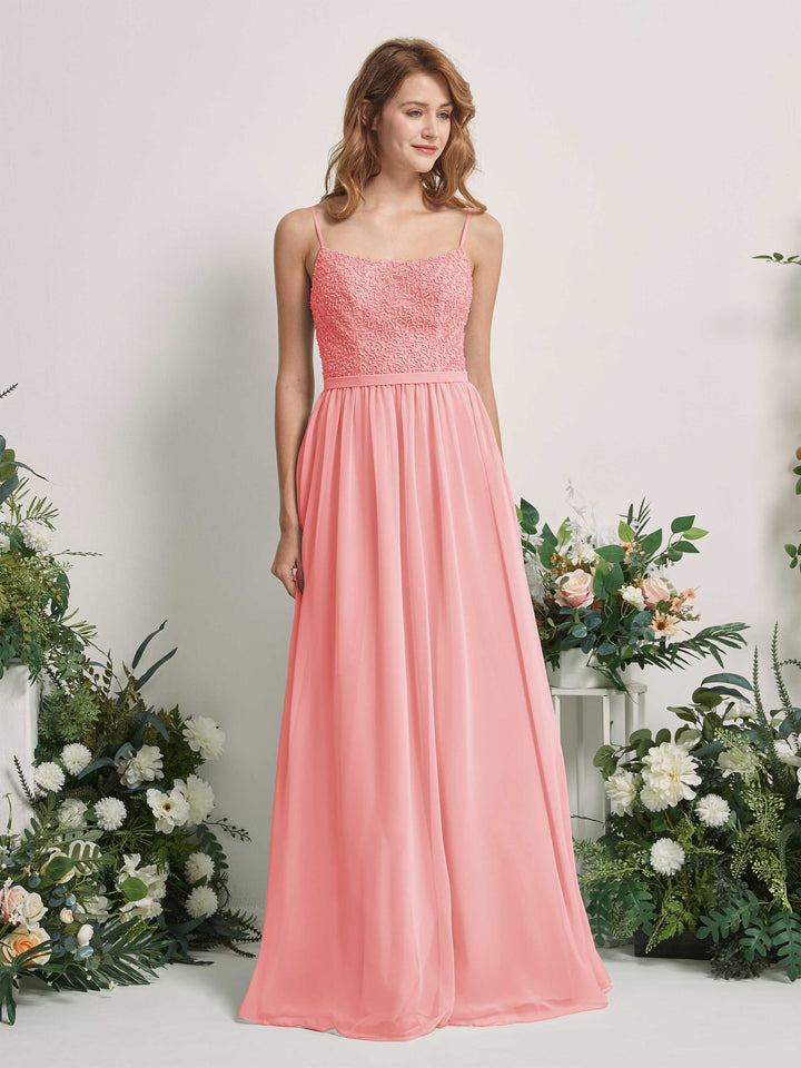 Ballet Pink Bridesmaid Dresses A-line Open back Spaghetti-straps Sleeveless Dresses (83220140)