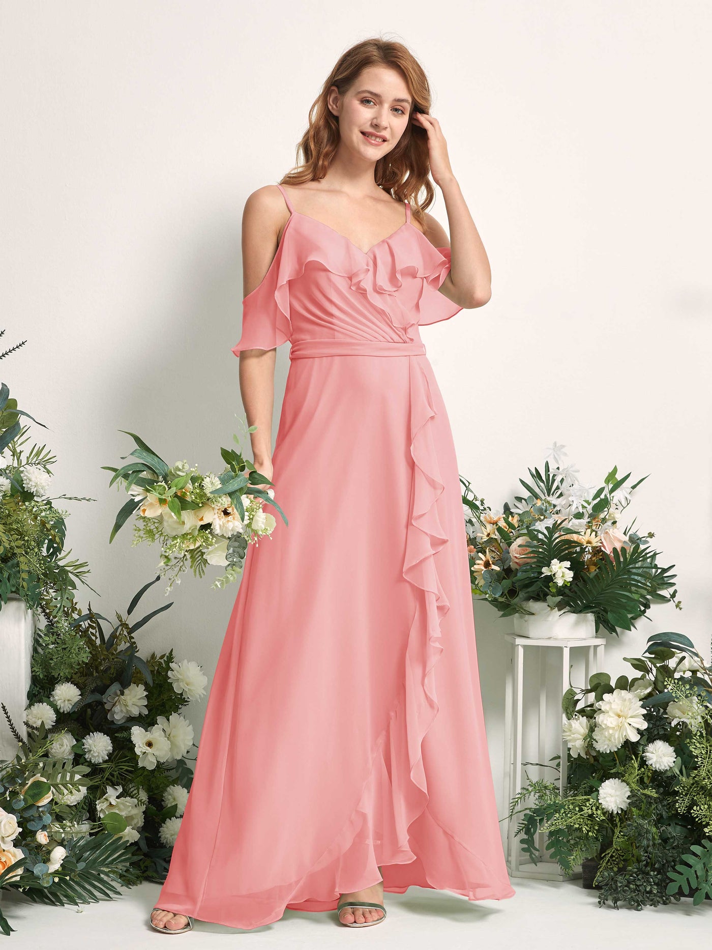 Carlyna Yvette A-Line Ballet Pink Bridesmaid Dress Maxi Sleeveless V-Neck Dress #color_ballet-pink