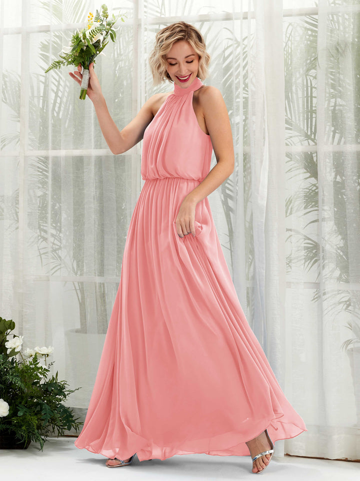 Halter Sleeveless Chiffon Bridesmaid Dress - Ballet Pink (81222940)