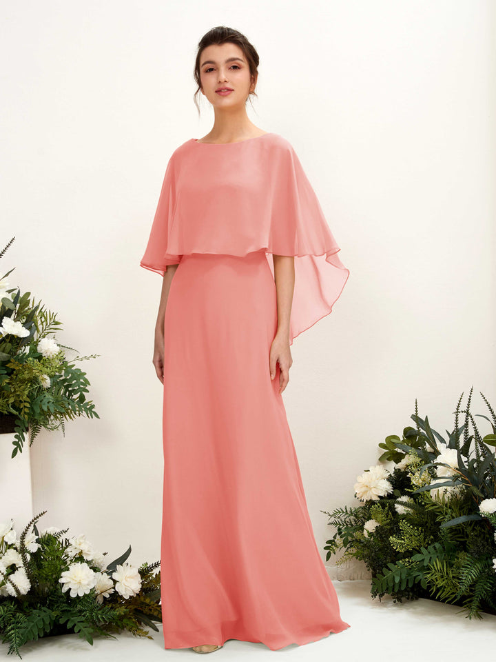 A-line Bateau Sleeveless Chiffon Bridesmaid Dress - Peach Pink (81222029)