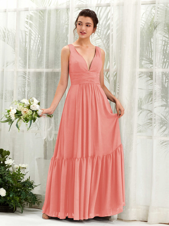 A-line Maternity Straps Sleeveless Chiffon Bridesmaid Dress - Peach Pink (80223729)