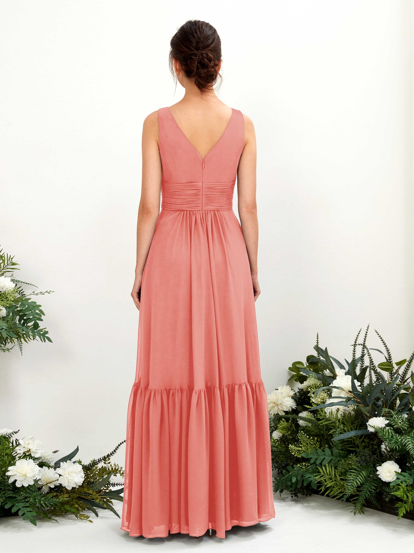 A-line Maternity Straps Sleeveless Chiffon Bridesmaid Dress - Peach Pink (80223729)#color_peach-pink