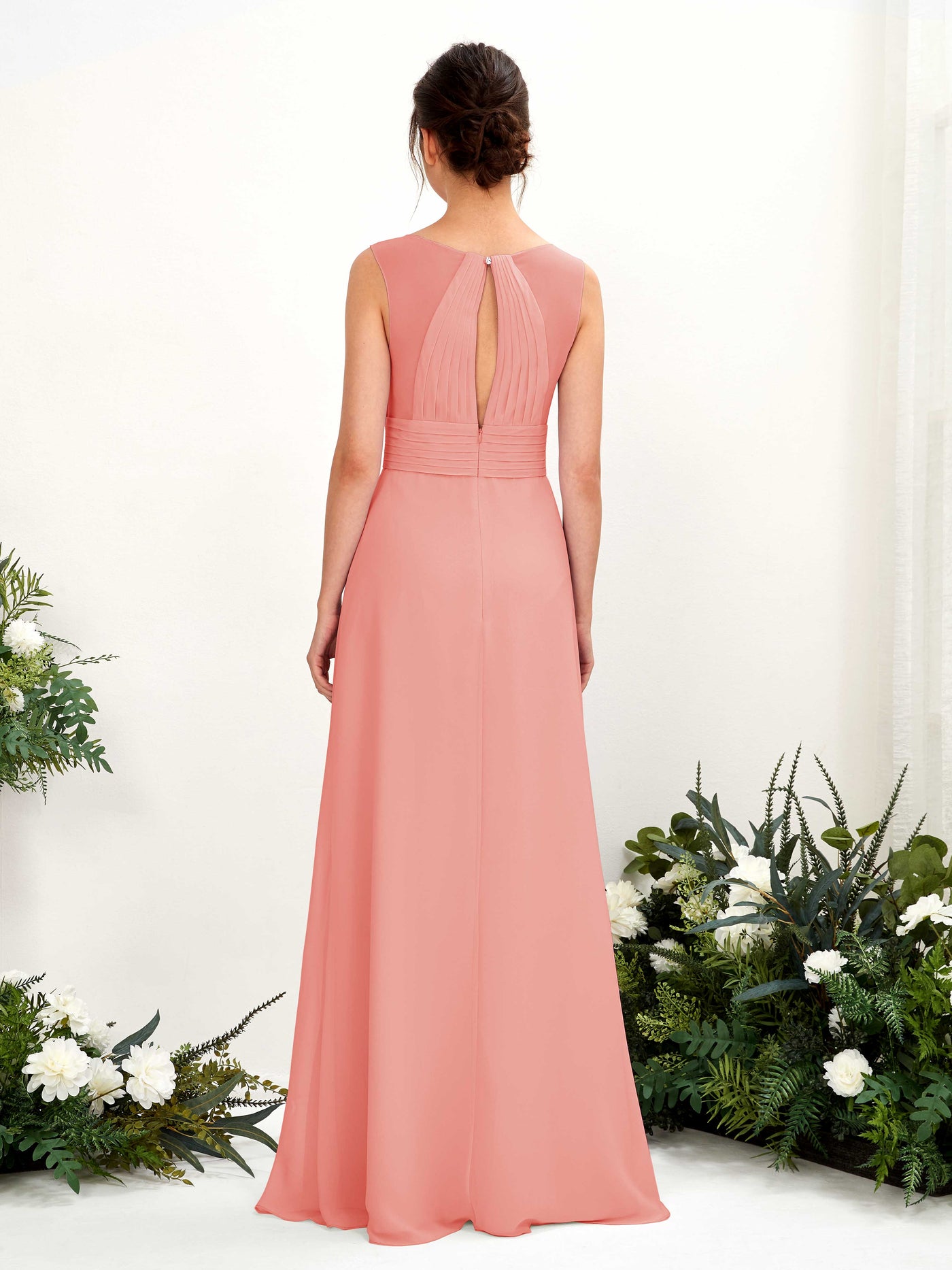 Carlyna Karen A-Line Peach Pink Bridesmaid Dress Maxi Sleeveless V-Neck Dress #color_peach-pink