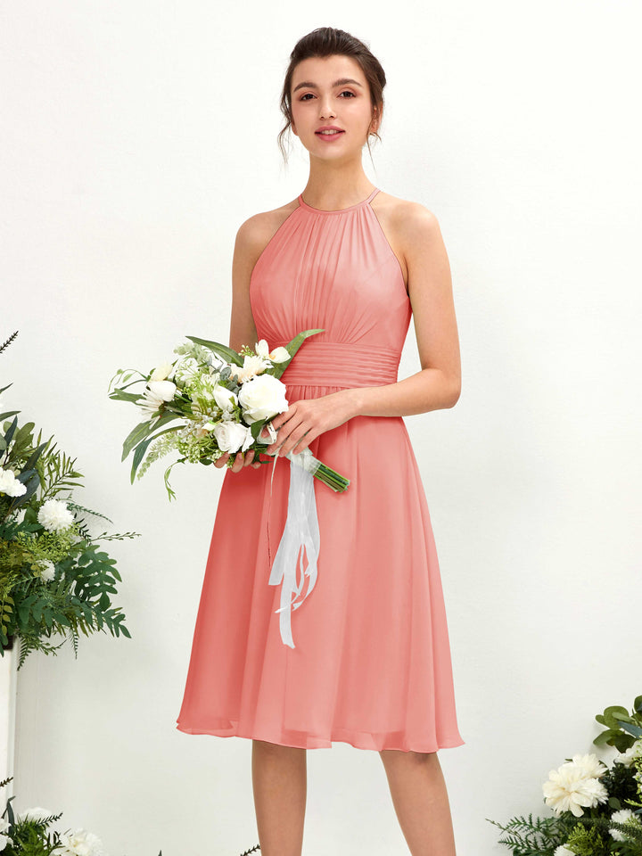 Halter Sleeveless Chiffon Bridesmaid Dress - Peach Pink (81220129)