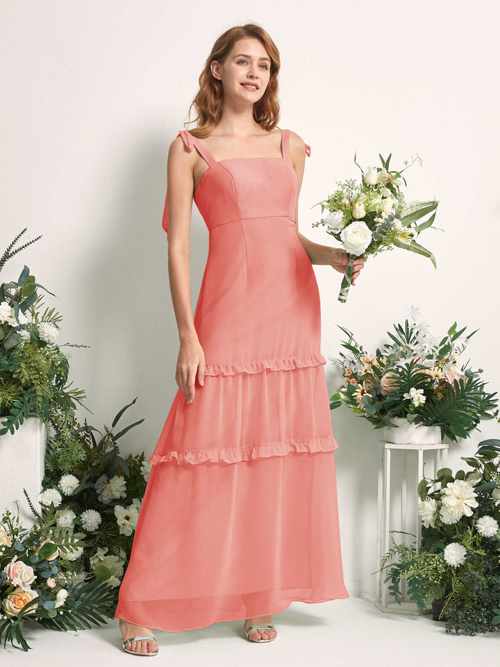 Carlyna Kaiya A-Line Peach Pink Bridesmaid Dress Maxi Sleeveless Straight Dress 