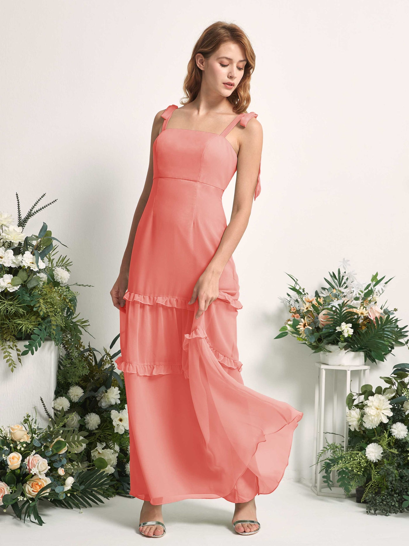 Carlyna Kaiya A-Line Peach Pink Bridesmaid Dress Maxi Sleeveless Straight Dress #color_peach-pink