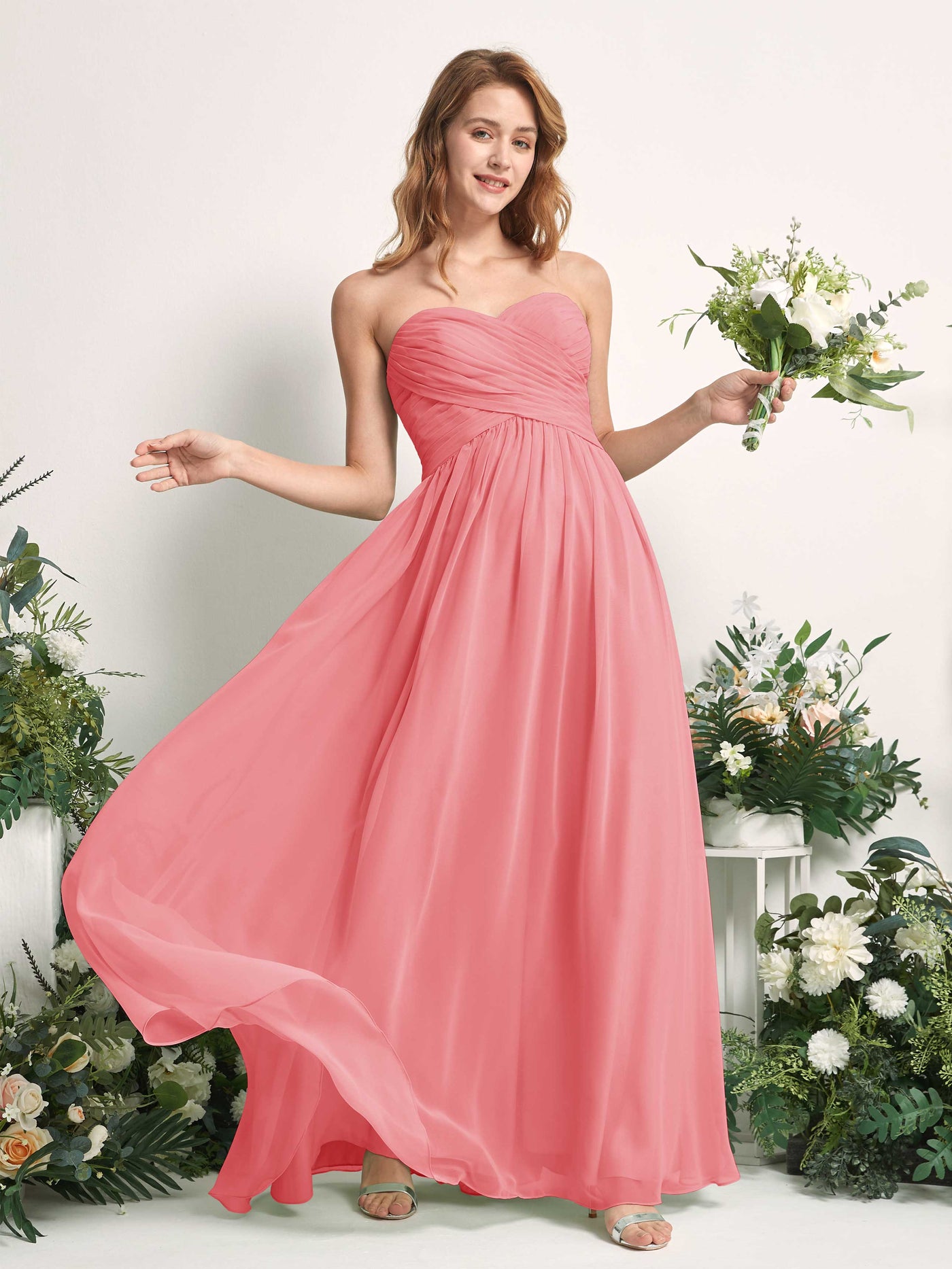 Bridesmaid Dress A-line Chiffon Sweetheart Full Length Sleeveless Wedding Party Dress - Coral Pink (81226930)#color_coral-pink