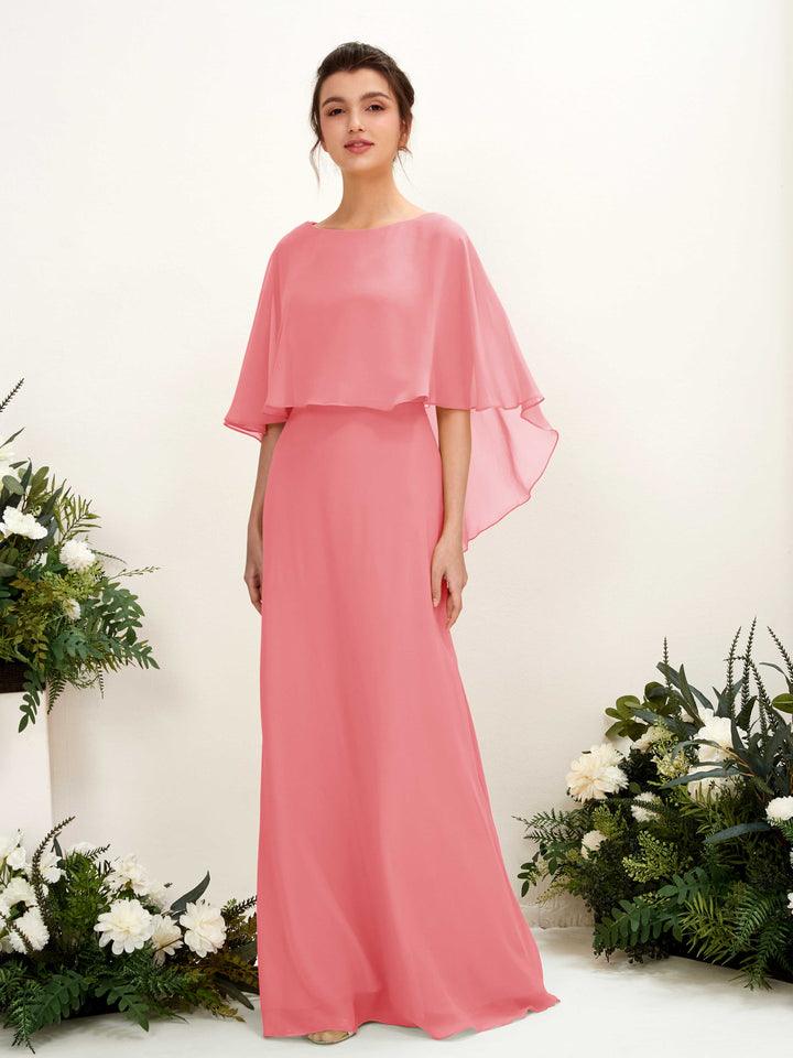 A-line Bateau Sleeveless Chiffon Bridesmaid Dress - Coral Pink (81222030)