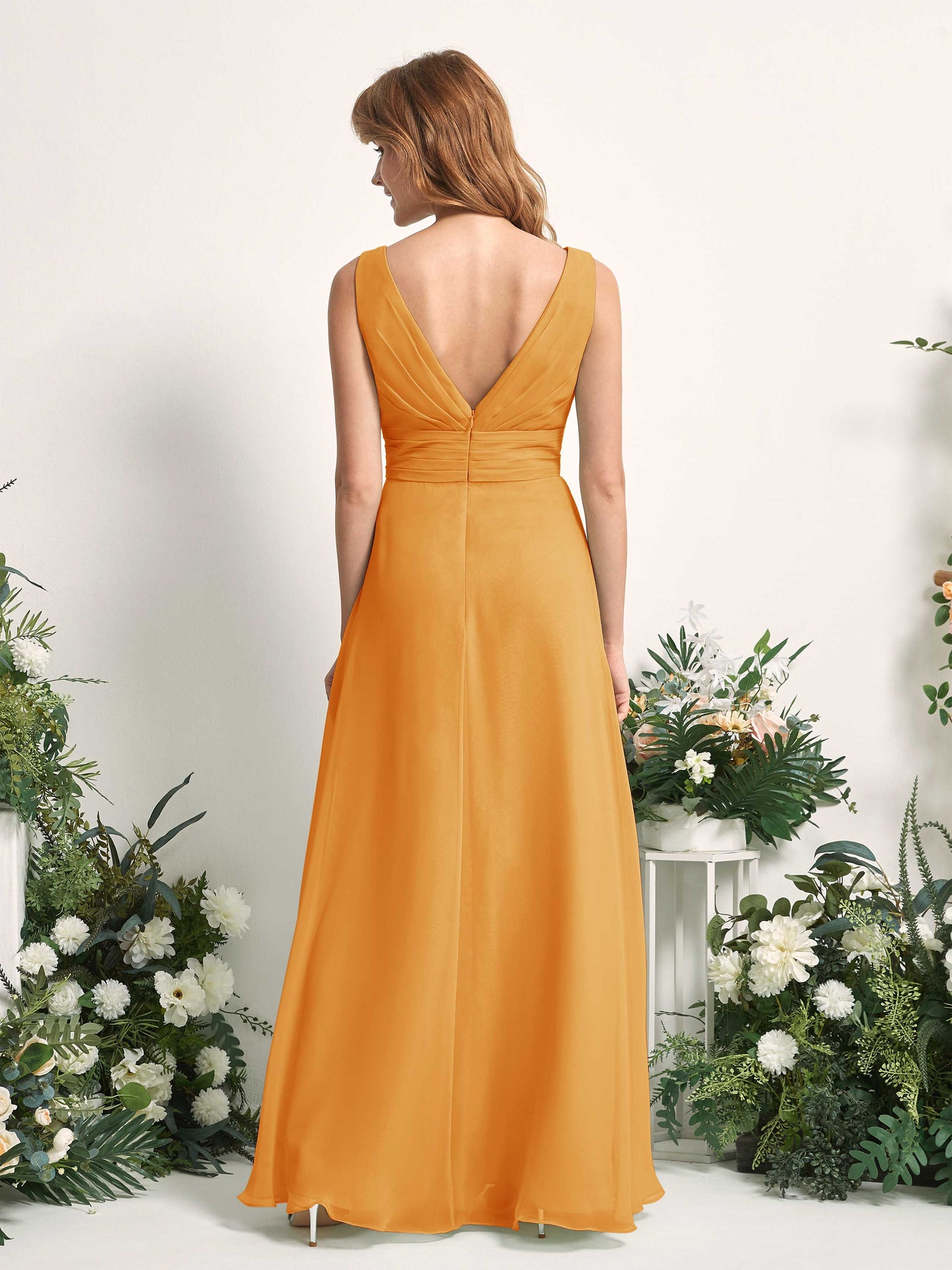 Carlyna Mollie A-Line Mango Bridesmaid Dress Maxi Sleeveless V-Neck Dress #color_mango