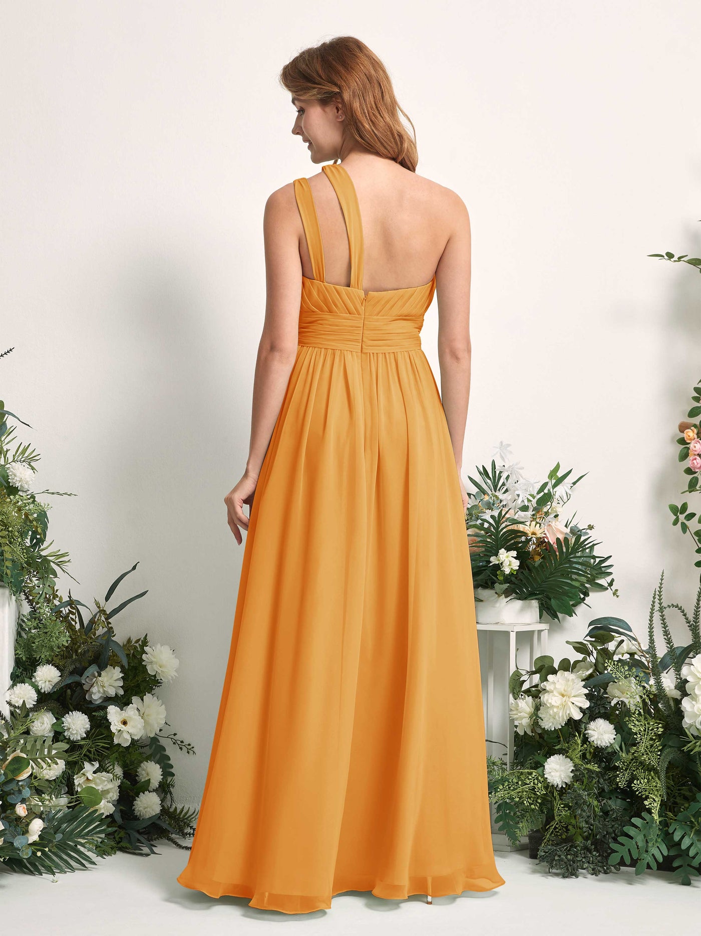 Carlyna Evelyn A-Line Mango Bridesmaid Dress Maxi Sleeveless One Shoulder Dress #color_mango