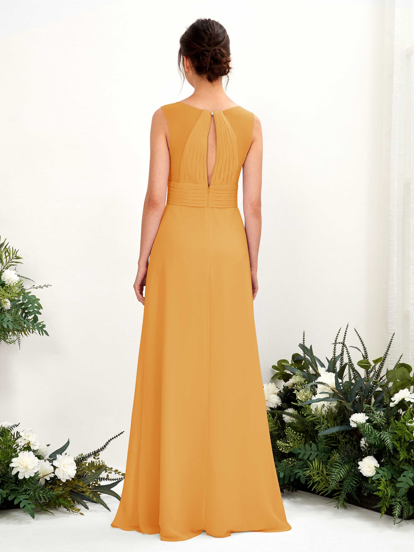 Carlyna Karen A-Line Mango Bridesmaid Dress Maxi Sleeveless V-Neck Dress #color_mango