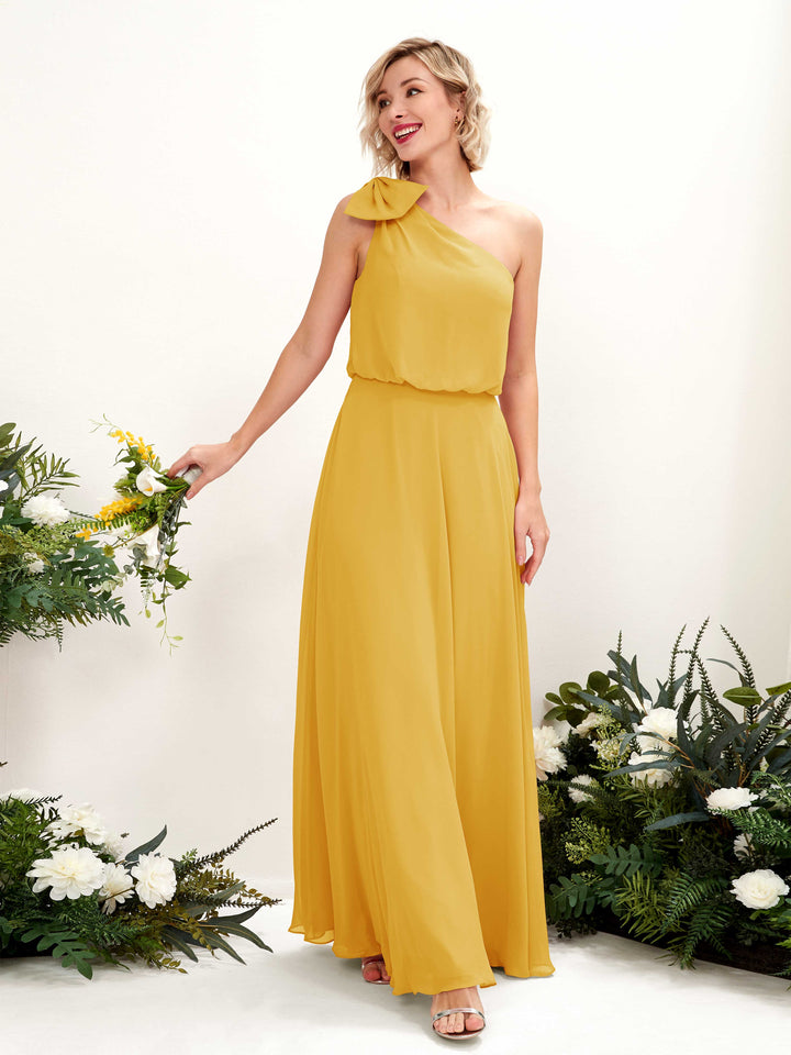 A-line One Shoulder Sleeveless Chiffon Bridesmaid Dress - Mustard Yellow (81225533)