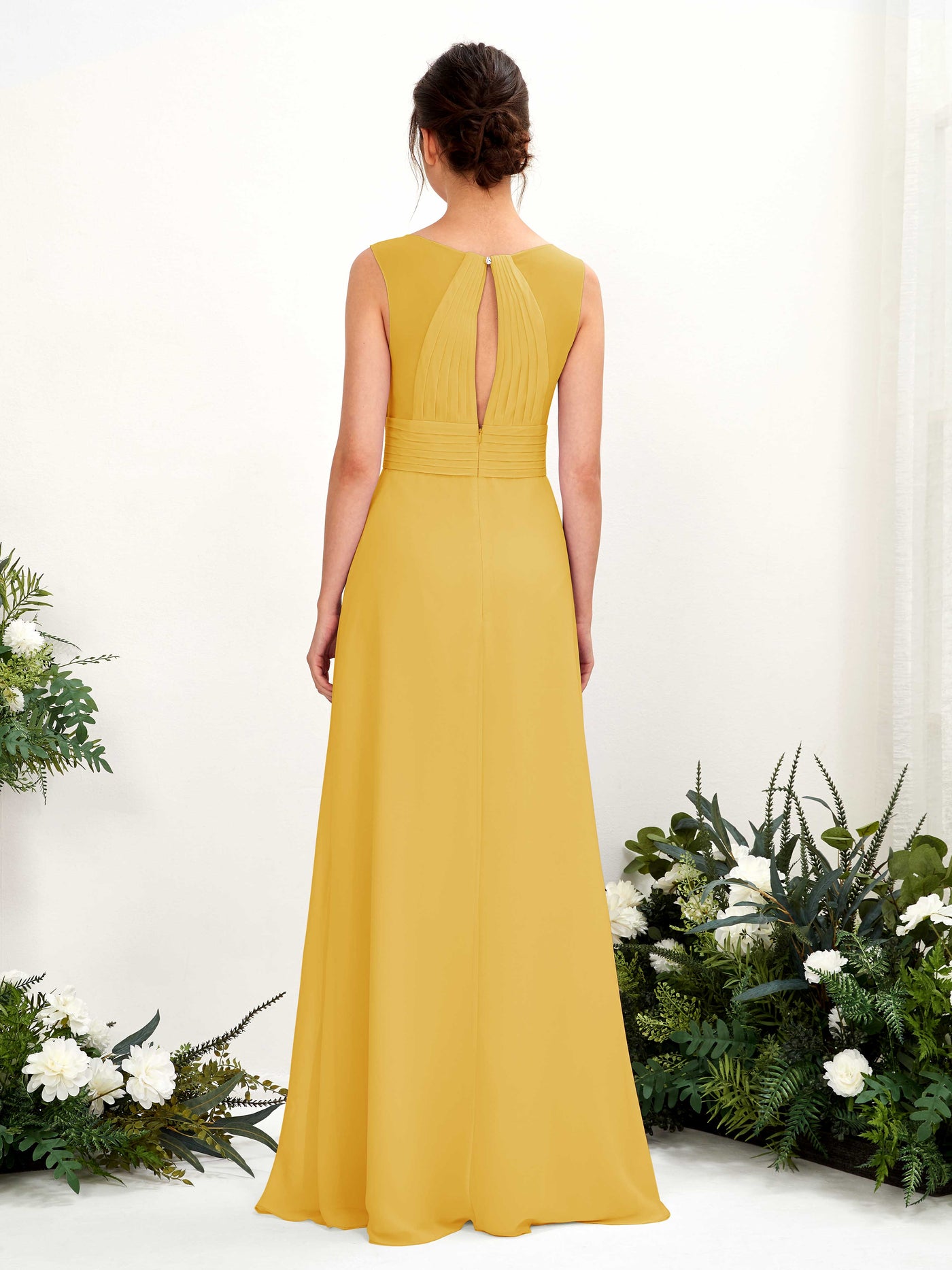 Carlyna Karen A-Line Mustard Yellow Bridesmaid Dress Maxi Sleeveless V-Neck Dress #color_mustard-yellow