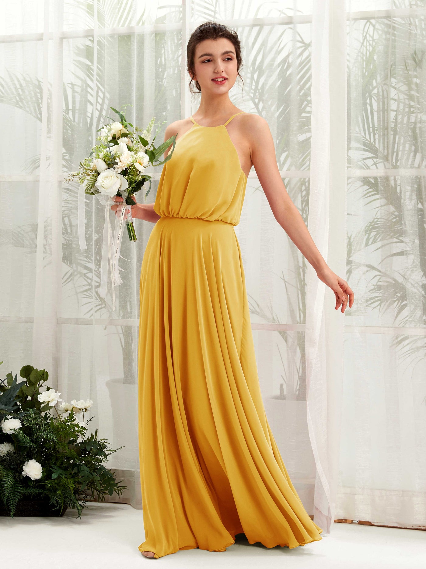 Bohemian Halter Spaghetti-straps Bridesmaid Dress - Mustard Yellow (81223433)#color_mustard-yellow