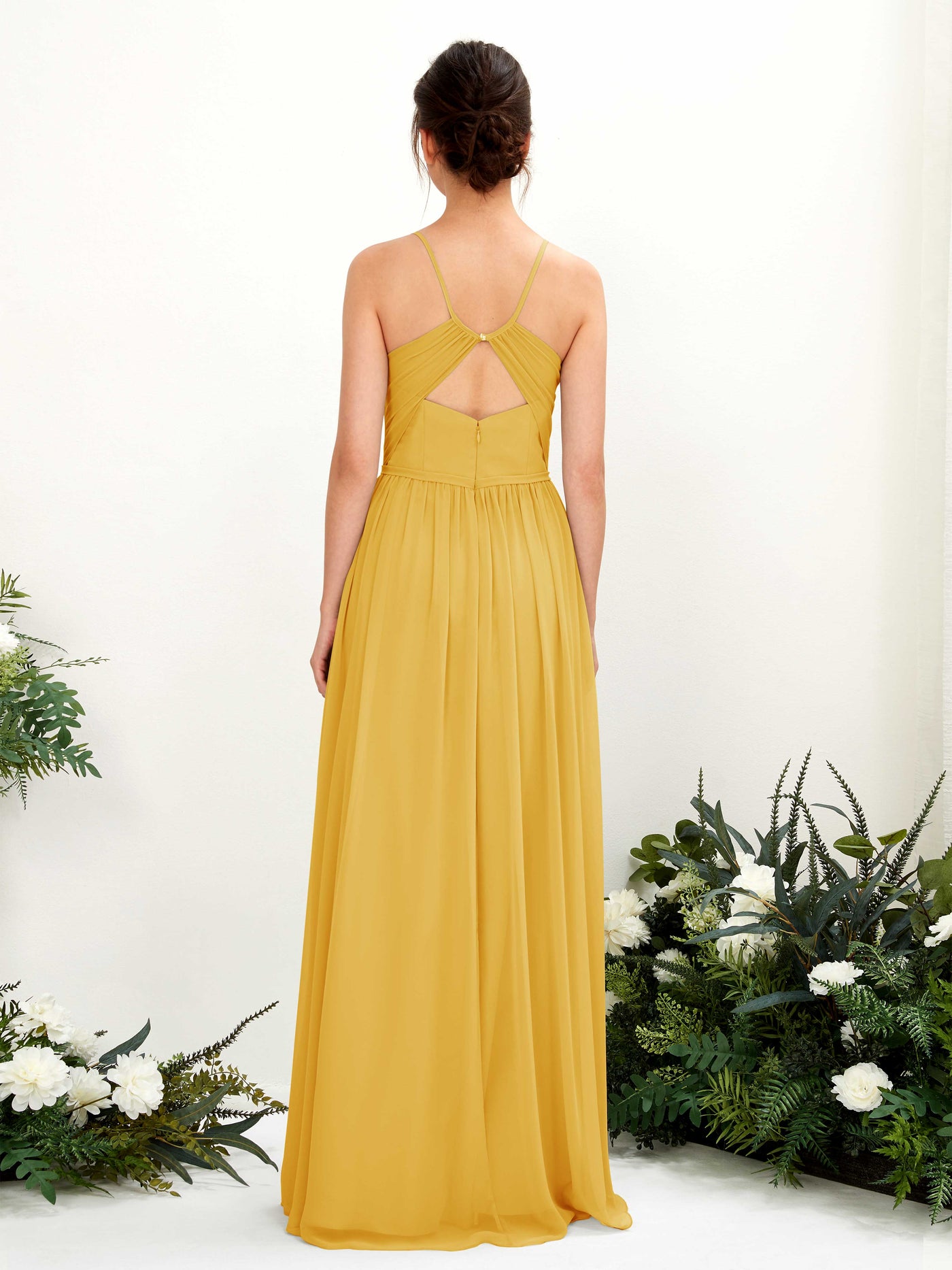 Carlyna Angela A-Line Mustard Yellow Bridesmaid Dress Maxi Sleeveless V-Neck Dress #color_mustard-yellow