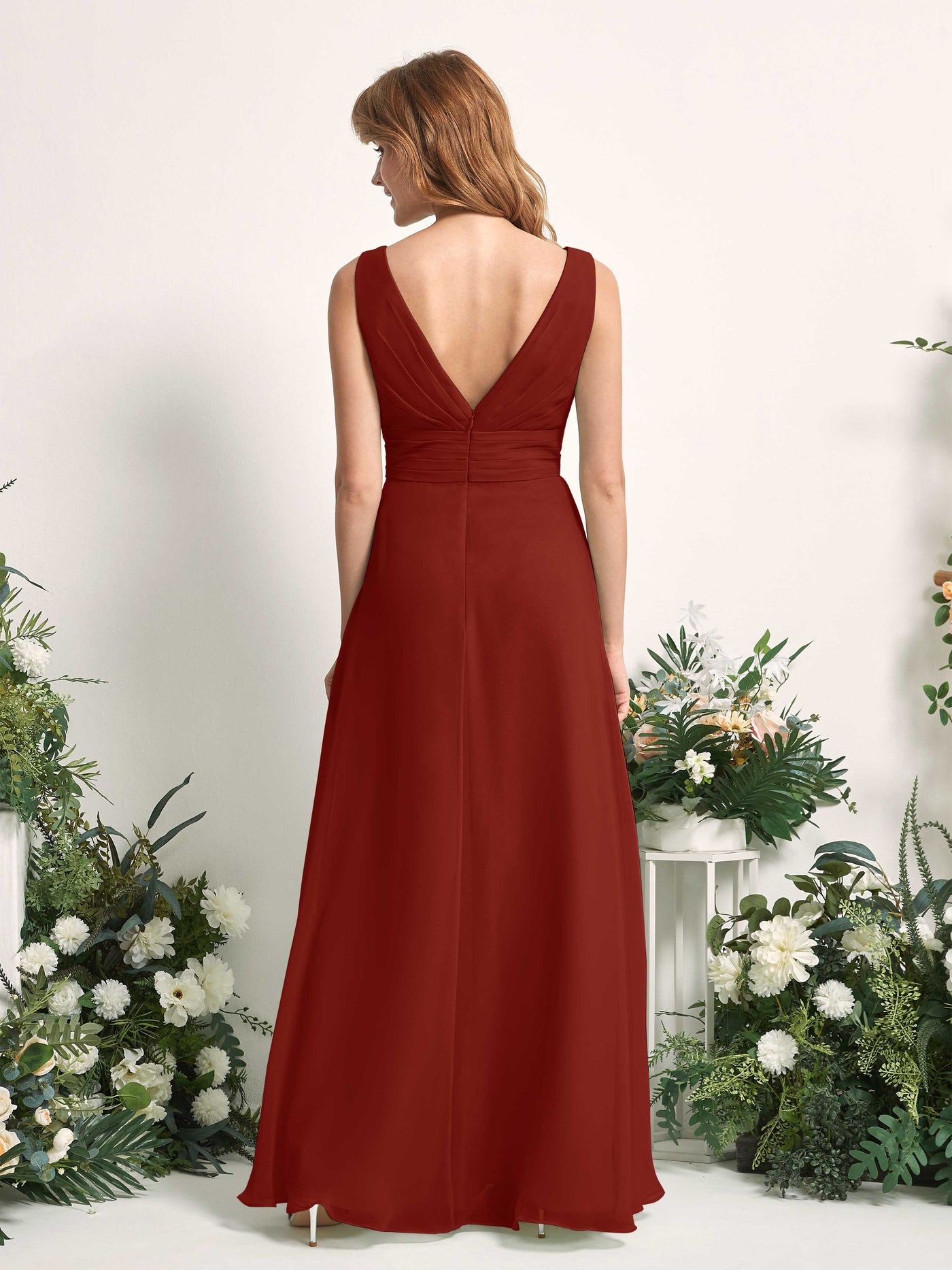 Carlyna Mollie A-Line Rust Bridesmaid Dress Maxi Sleeveless V-Neck Dress #color_rust