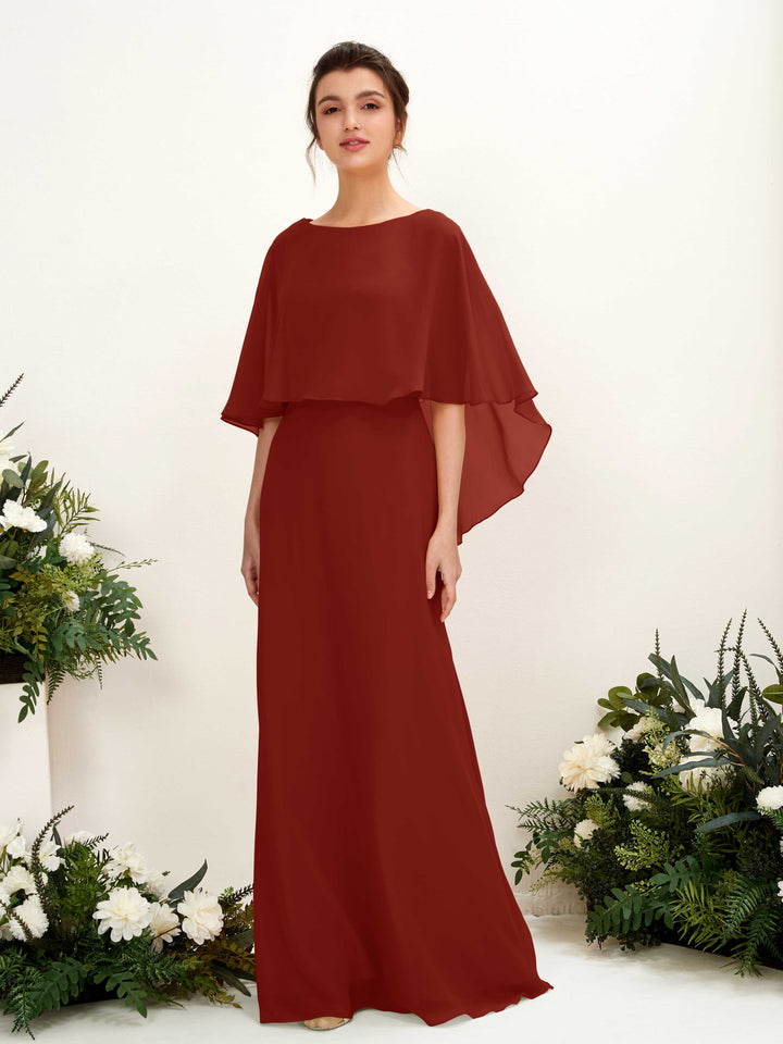 A-line Bateau Sleeveless Chiffon Bridesmaid Dress - Rust (81222019)