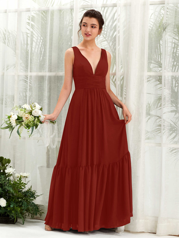 A-line Maternity Straps Sleeveless Chiffon Bridesmaid Dress - Rust (80223719)