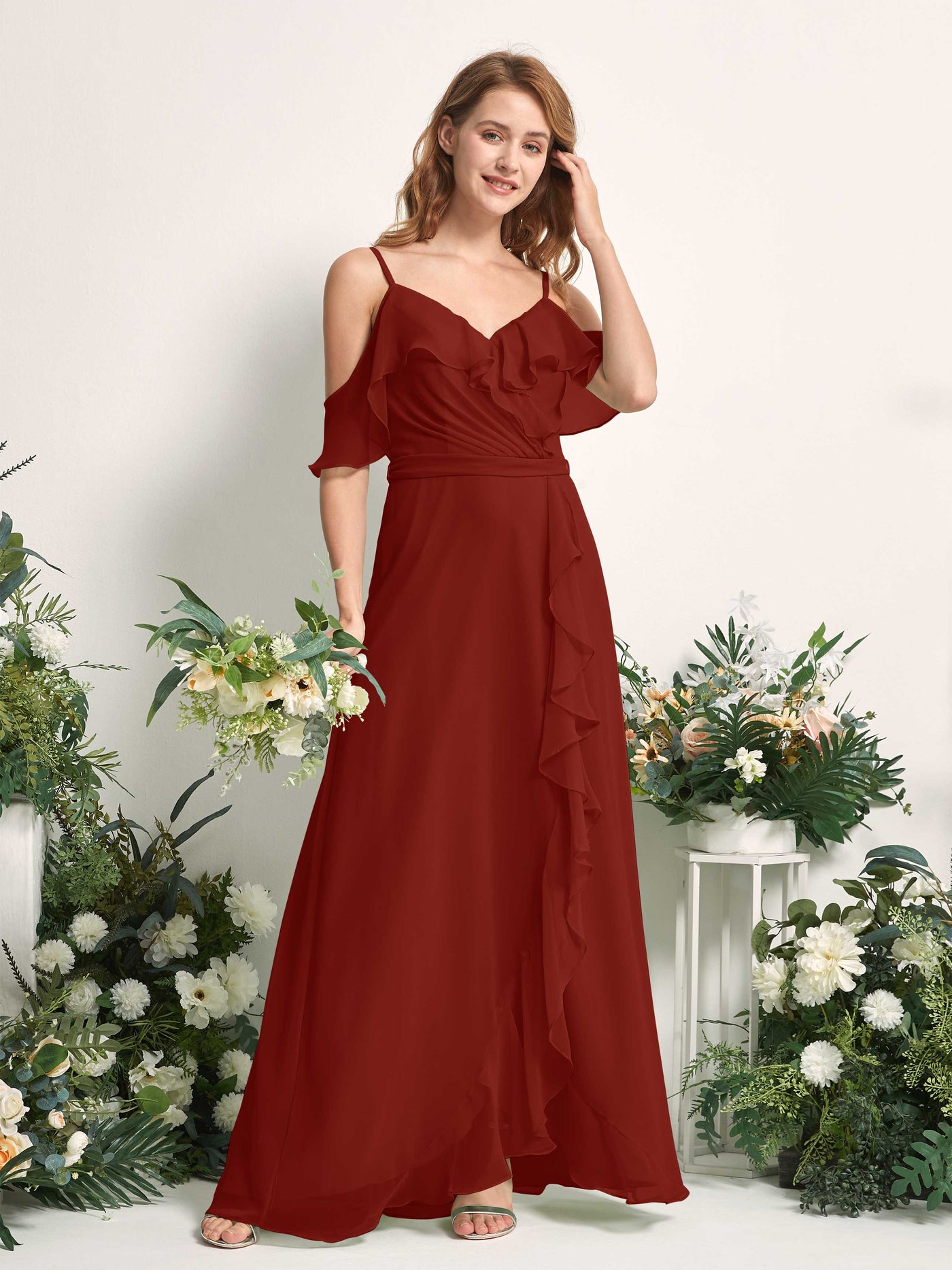 Carlyna Yvette A-Line Rust Bridesmaid Dress Maxi Sleeveless V-Neck Dress #color_rust