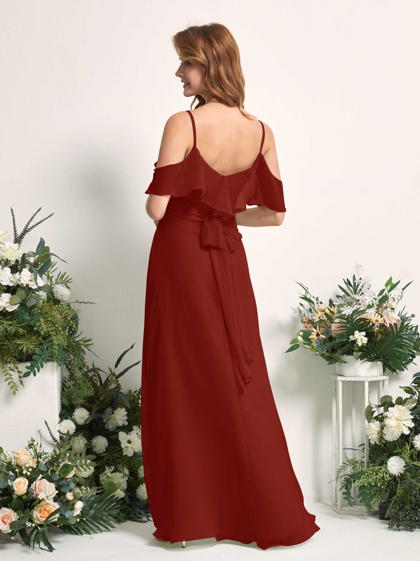 Bridesmaid Dress A-line Chiffon Spaghetti-straps Full Length Sleeveless Wedding Party Dress - Rust (81227419)#color_rust