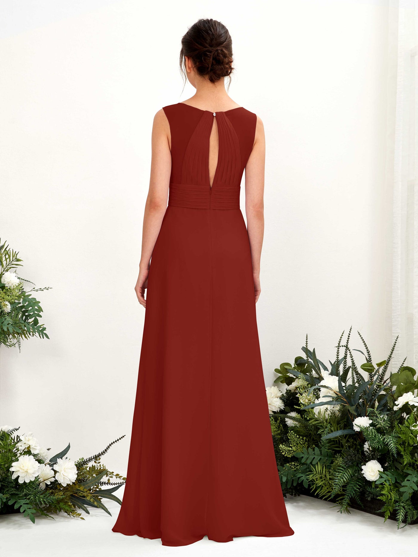 Carlyna Karen A-Line Rust Bridesmaid Dress Maxi Sleeveless V-Neck Dress #color_rust